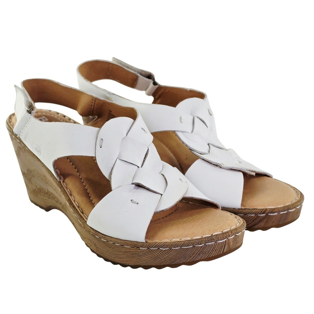 Born White Leather Braided Wedge Sandals Women 7M BR0046001 KHELK22 Handcrafted